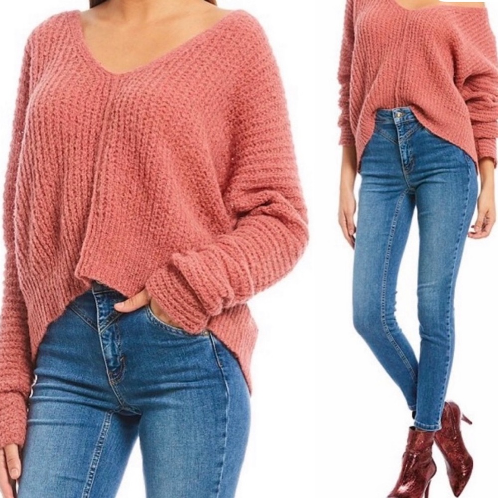 Free People Pink Moonbeam Alpaca V-Neck Soft Sweater Wmns L New without tags - Picture 3 of 12